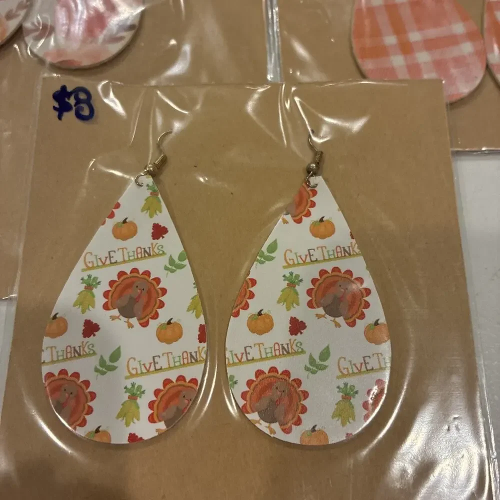 3 PCs Dangle Earrings Artisan Hand Made Winter Holiday Tree Deer Bears Glitter